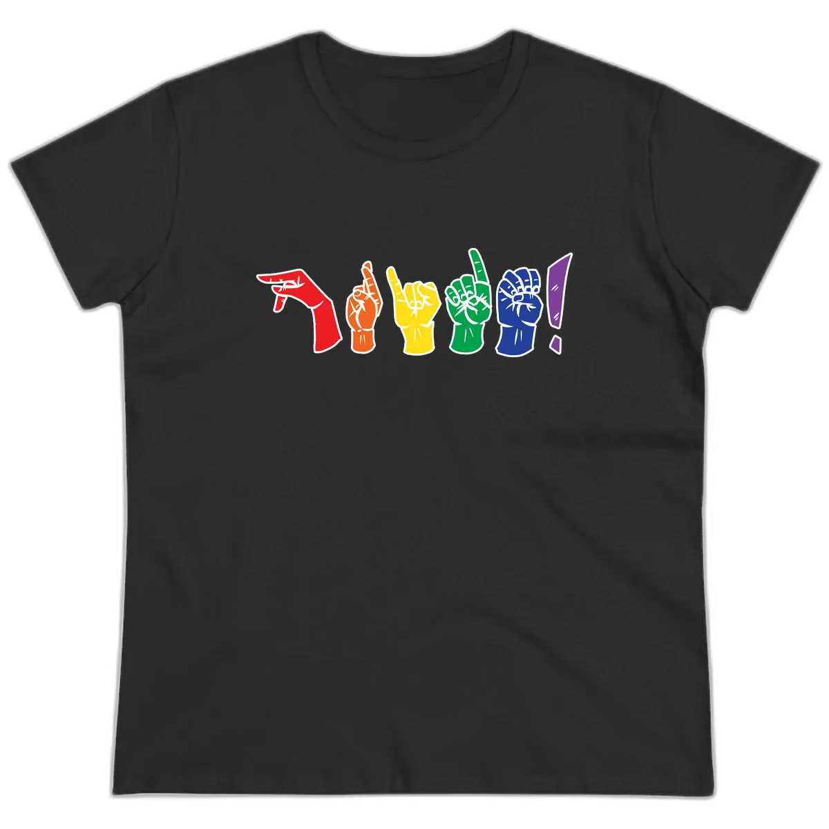 Rainbow Pride Power Fists Ladies Tee in Black