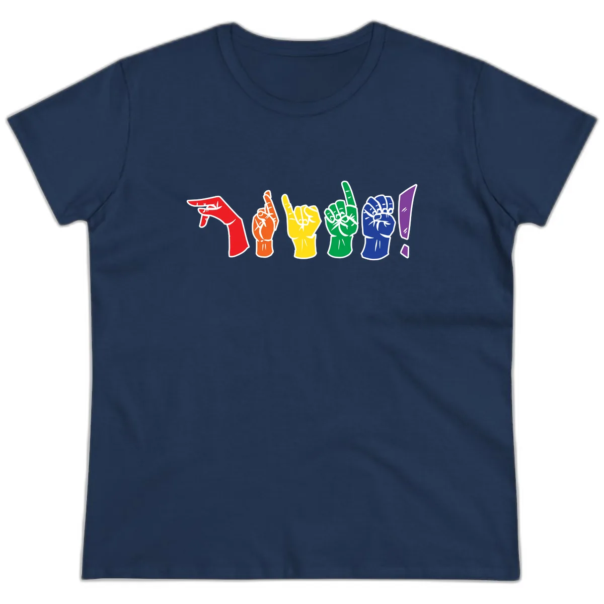 Rainbow Pride Power Fists Ladies Tee in Navy