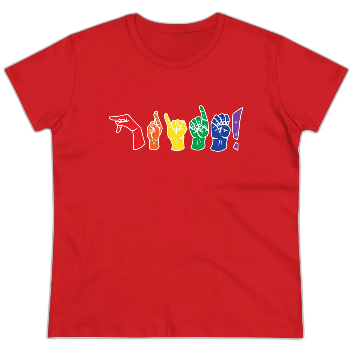 Rainbow Pride Power Fists Ladies Tee in Red
