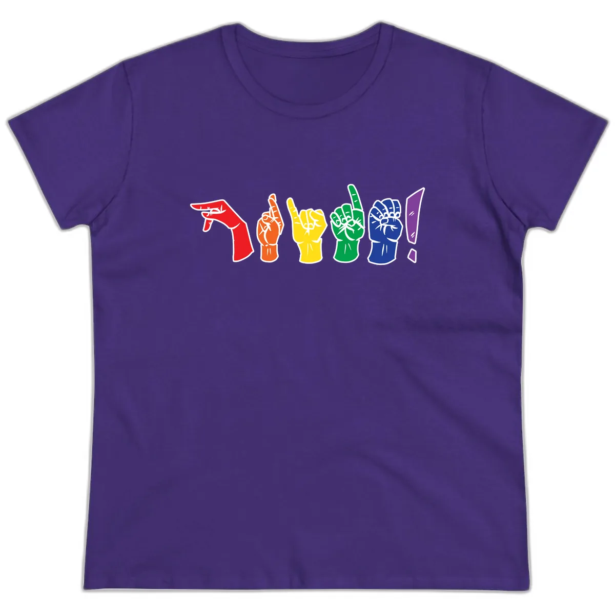 Rainbow Pride Power Fists Ladies Tee in Purple