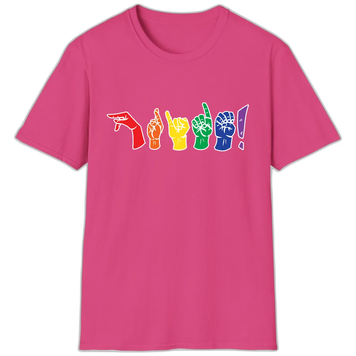 Rainbow Pride Power Fists T-Shirt in Heliconia