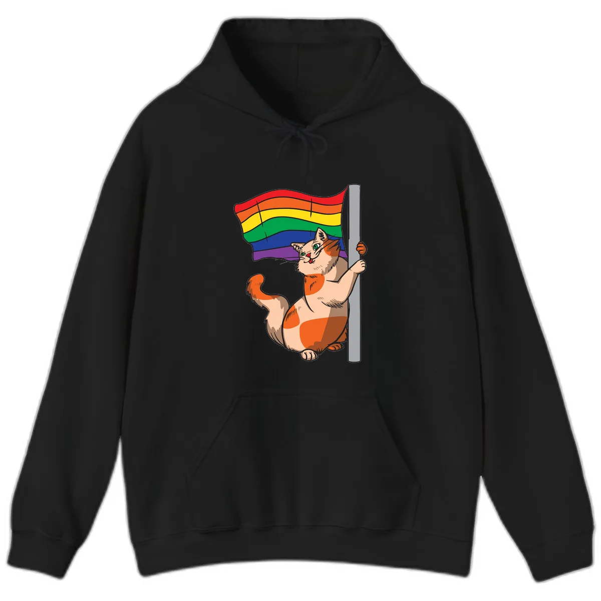 Rainbow Flag Pride Cat Hoodie in Black
