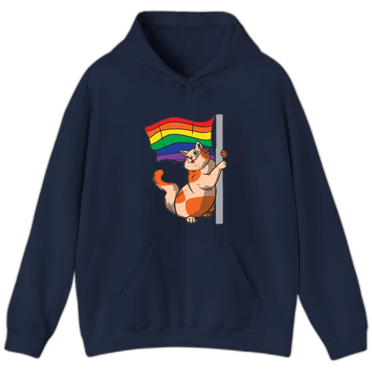 Rainbow Flag Pride Cat Hoodie in Navy
