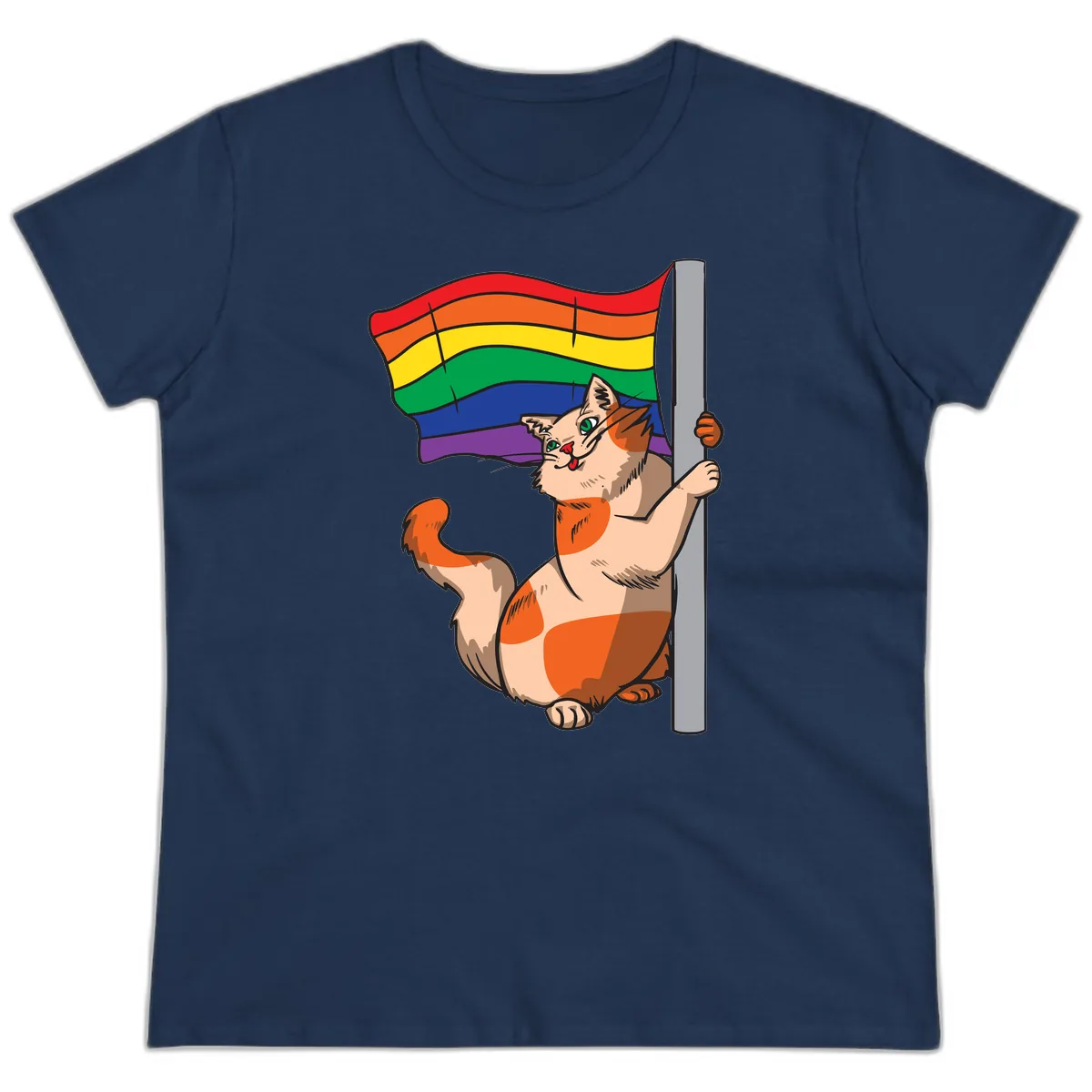 Rainbow Flag Pride Cat Ladies Tee in Navy