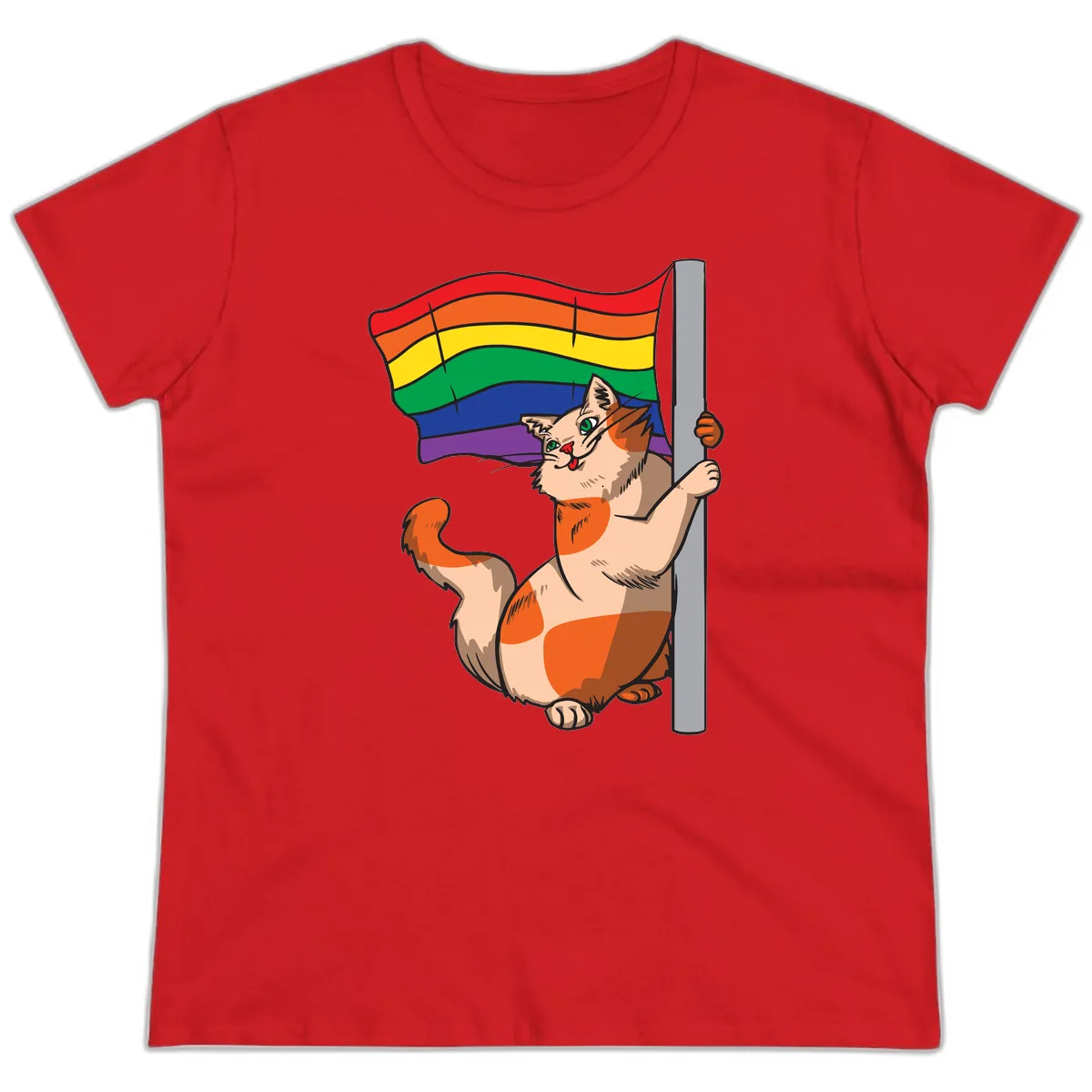 Rainbow Flag Pride Cat Ladies Tee in Red