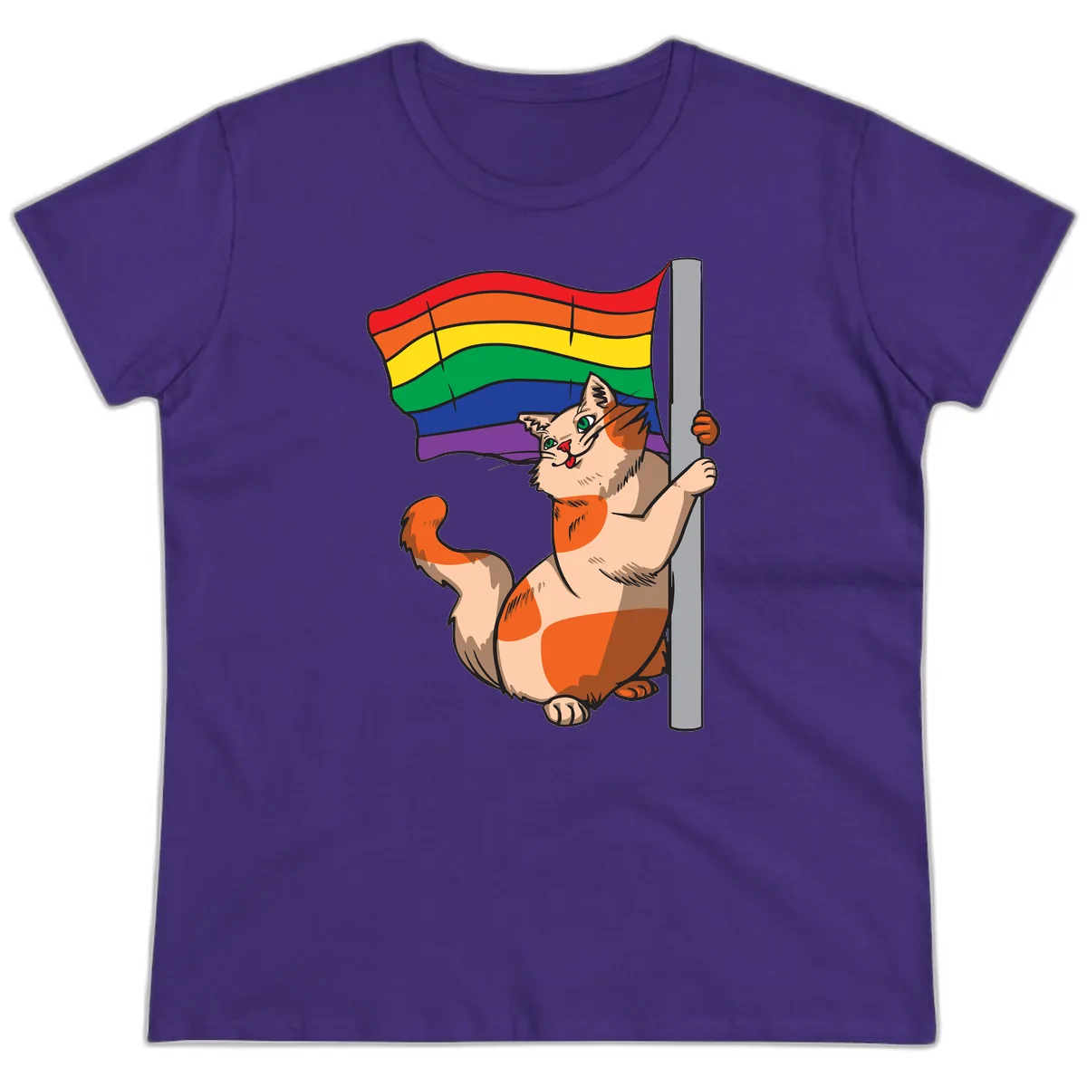 Rainbow Flag Pride Cat Ladies Tee in Purple