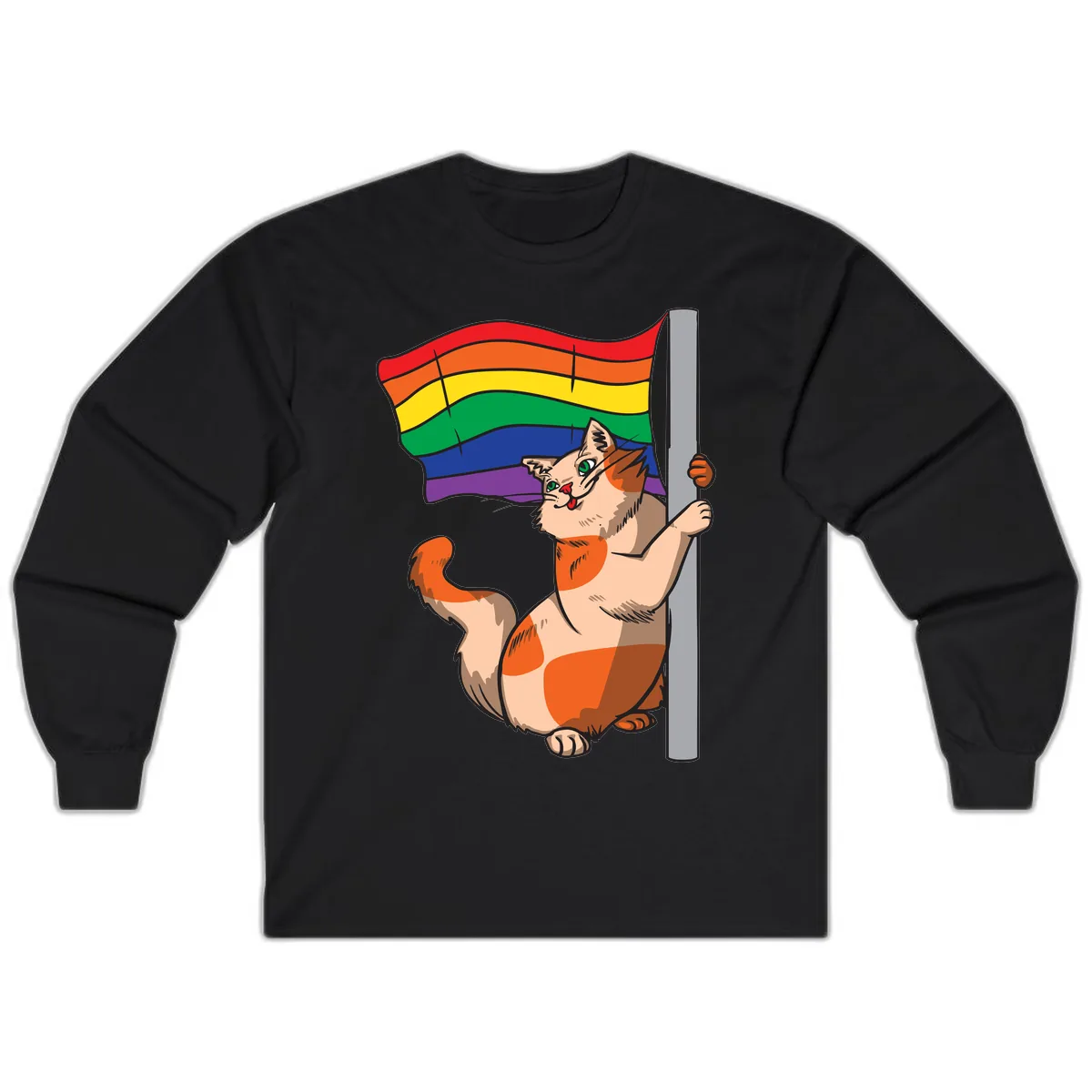 Rainbow Flag Pride Cat Long Sleeve in Black