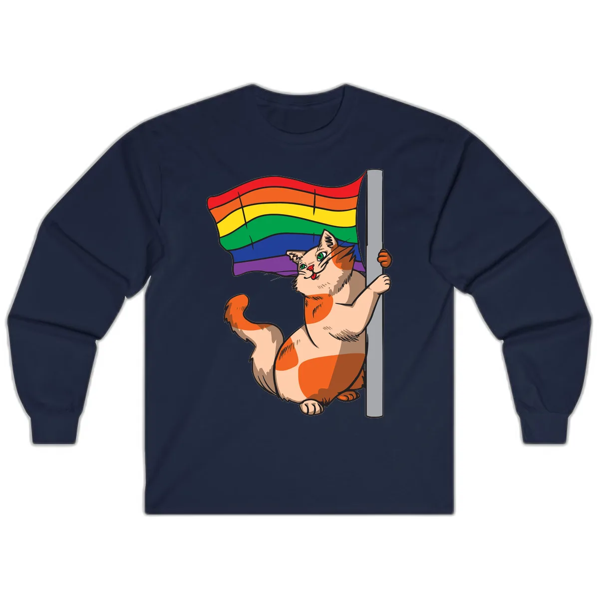Rainbow Flag Pride Cat Long Sleeve in Navy