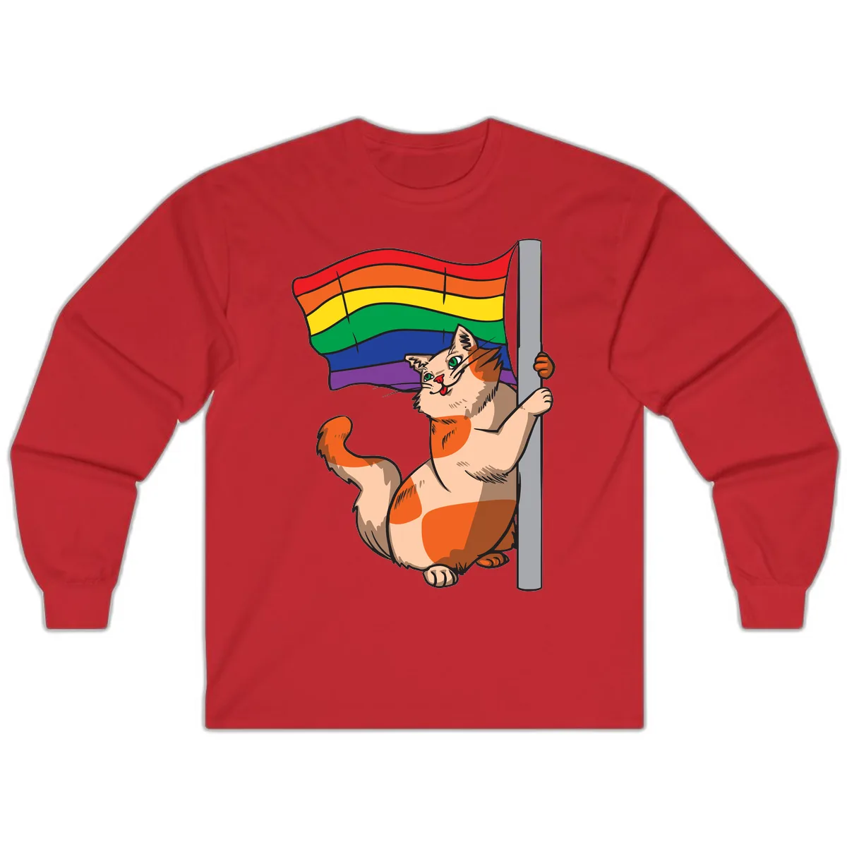 Rainbow Flag Pride Cat Long Sleeve in Red