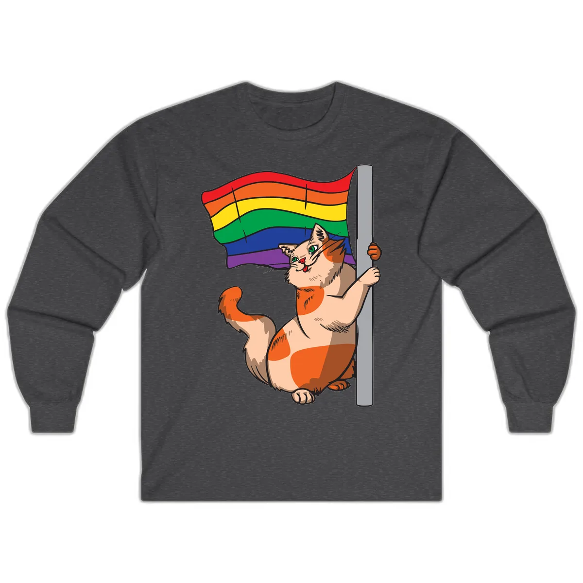 Rainbow Flag Pride Cat Long Sleeve in Dark Heather