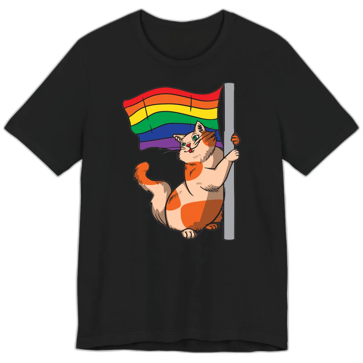 Rainbow Flag Pride Cat Premium T-Shirt in Black