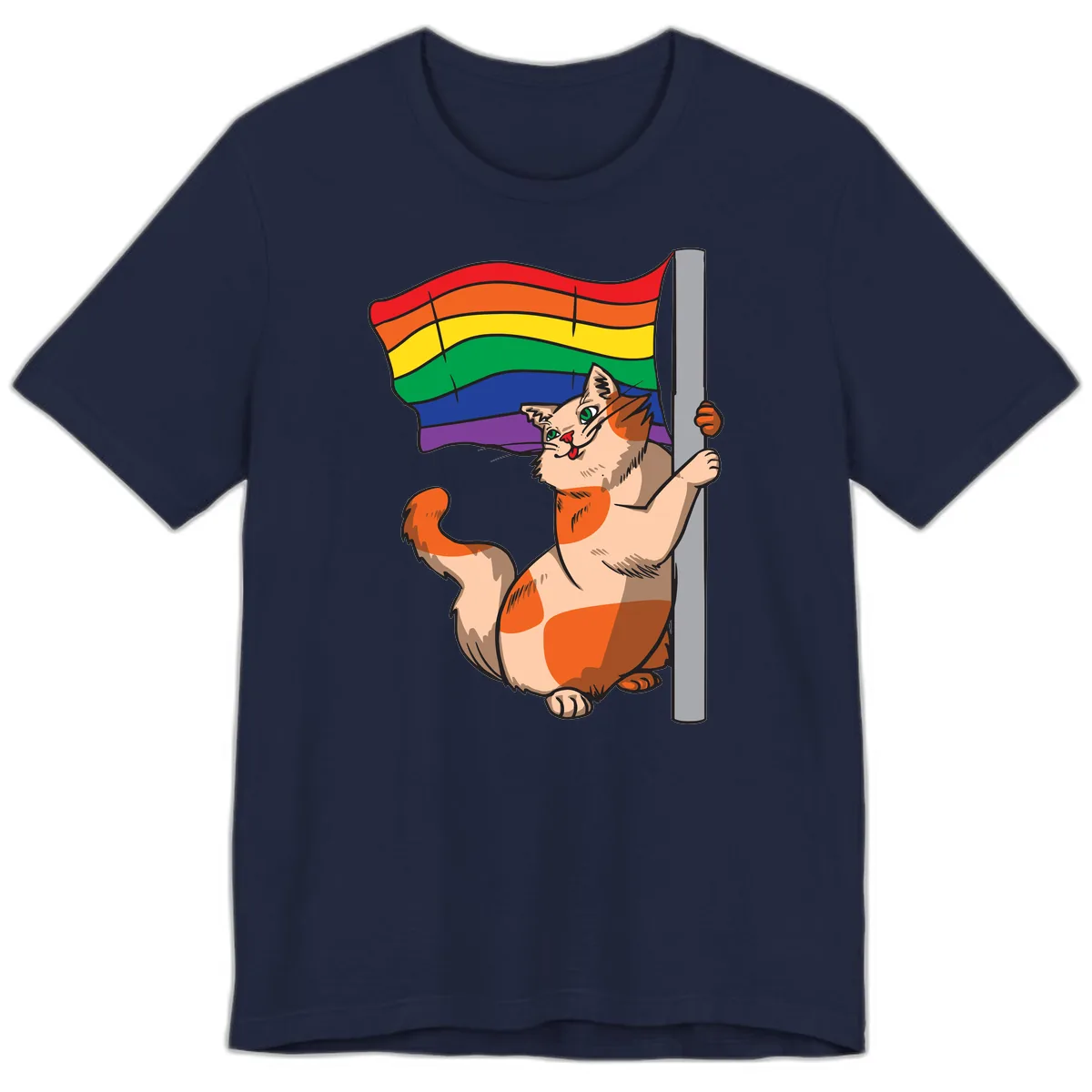 Rainbow Flag Pride Cat Premium T-Shirt in Navy