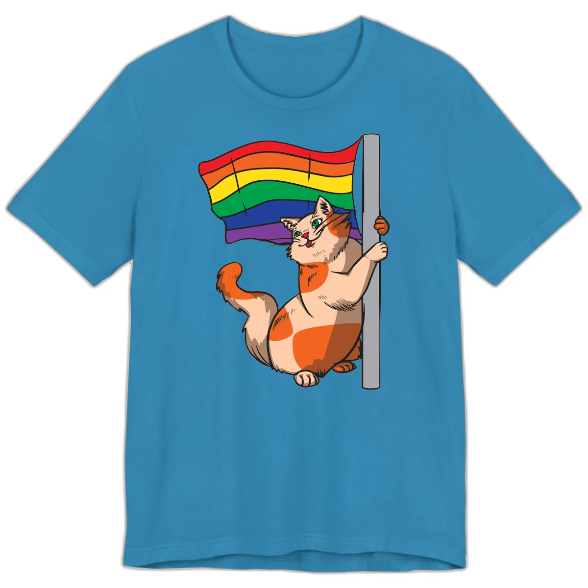Rainbow Flag Pride Cat Premium T-Shirt in Aqua
