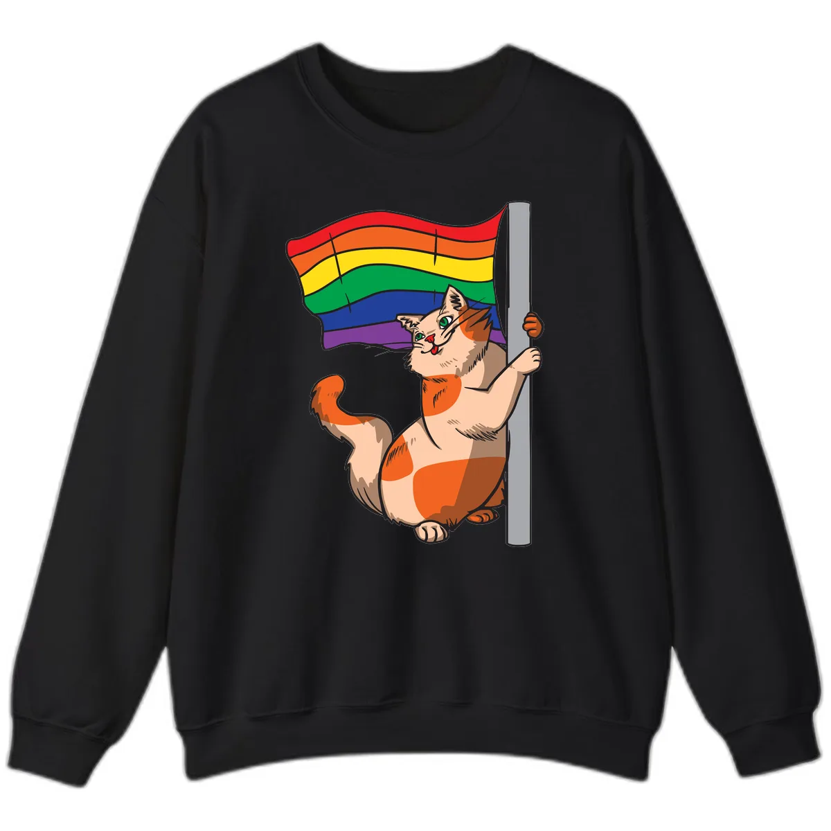 Rainbow Flag Pride Cat Sweatshirt in Black