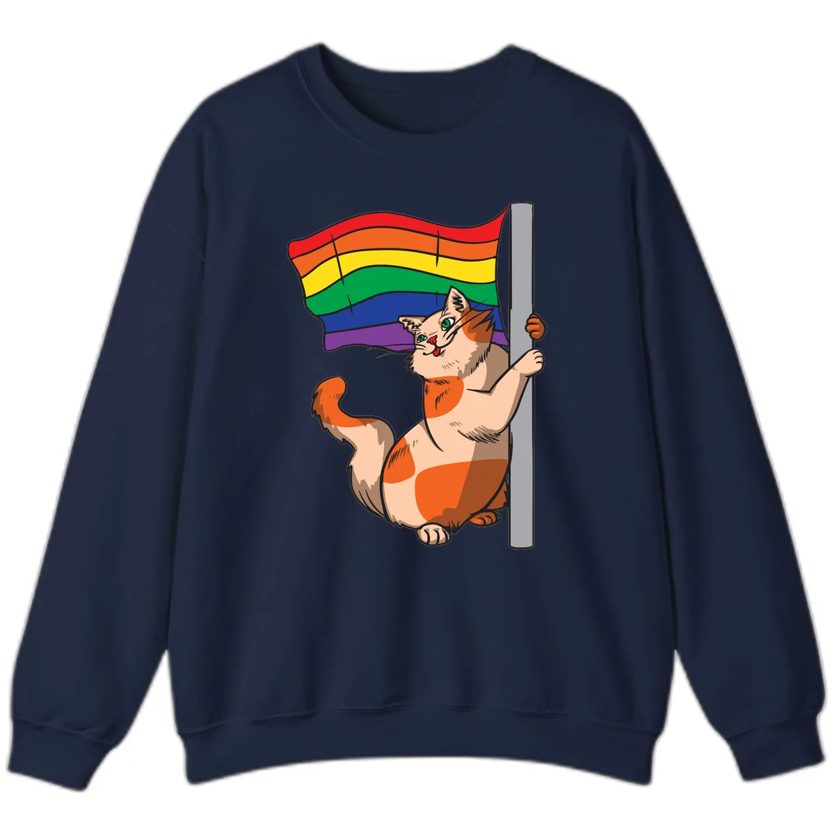 Rainbow Flag Pride Cat Sweatshirt in Navy