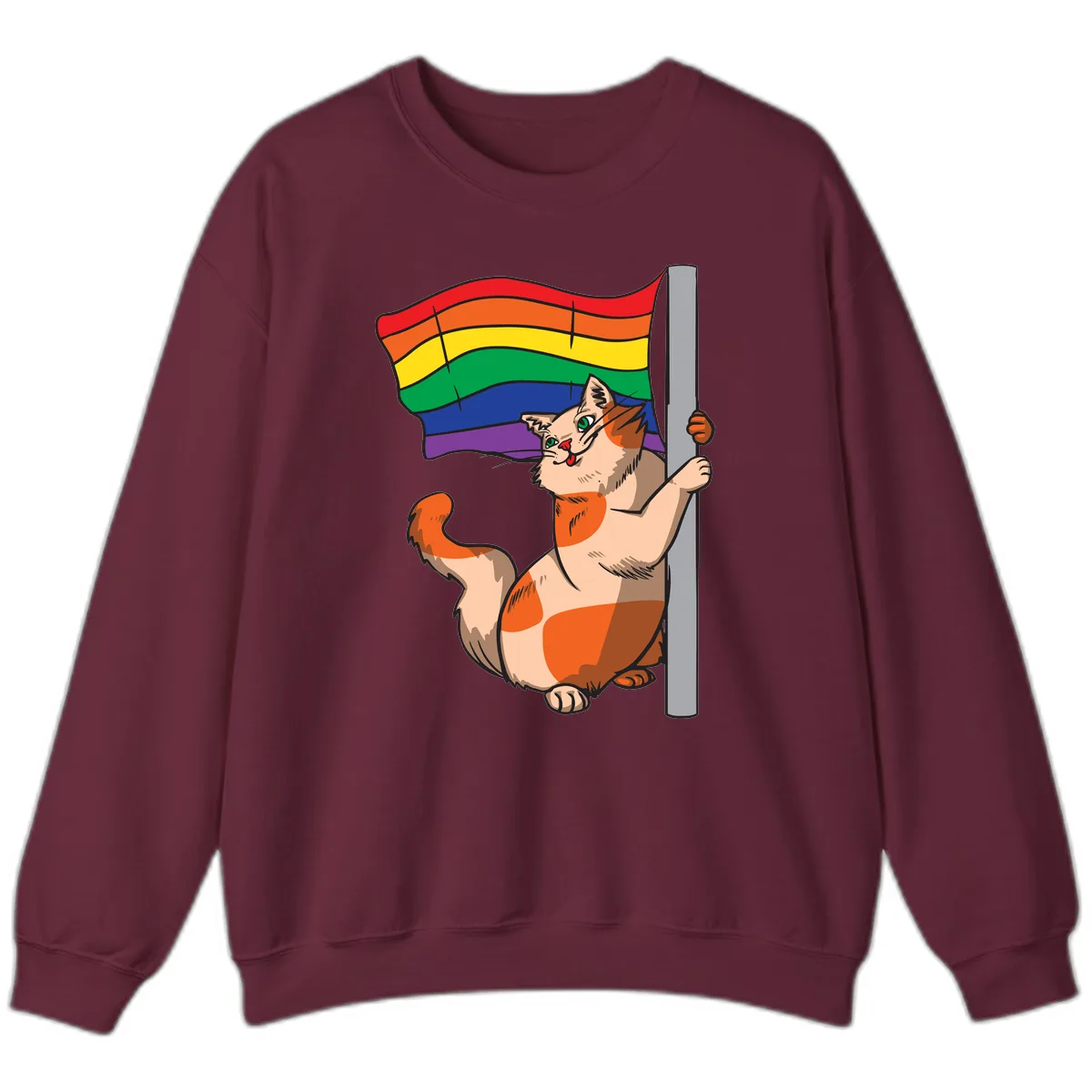 Rainbow Flag Pride Cat Sweatshirt in Maroon