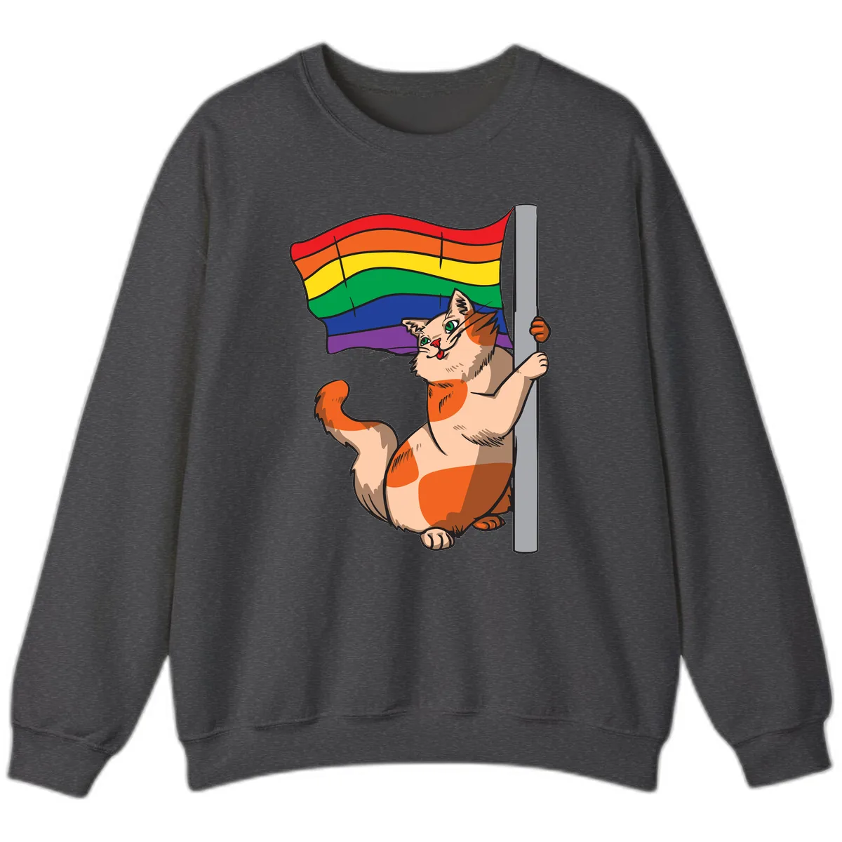 Rainbow Flag Pride Cat Sweatshirt in Dark Heather