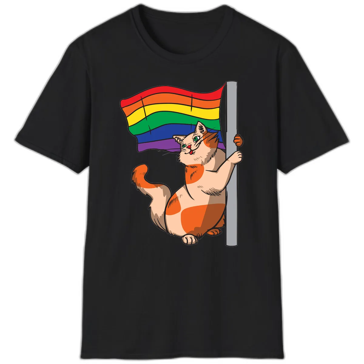 Rainbow Flag Pride Cat T-Shirt in Black