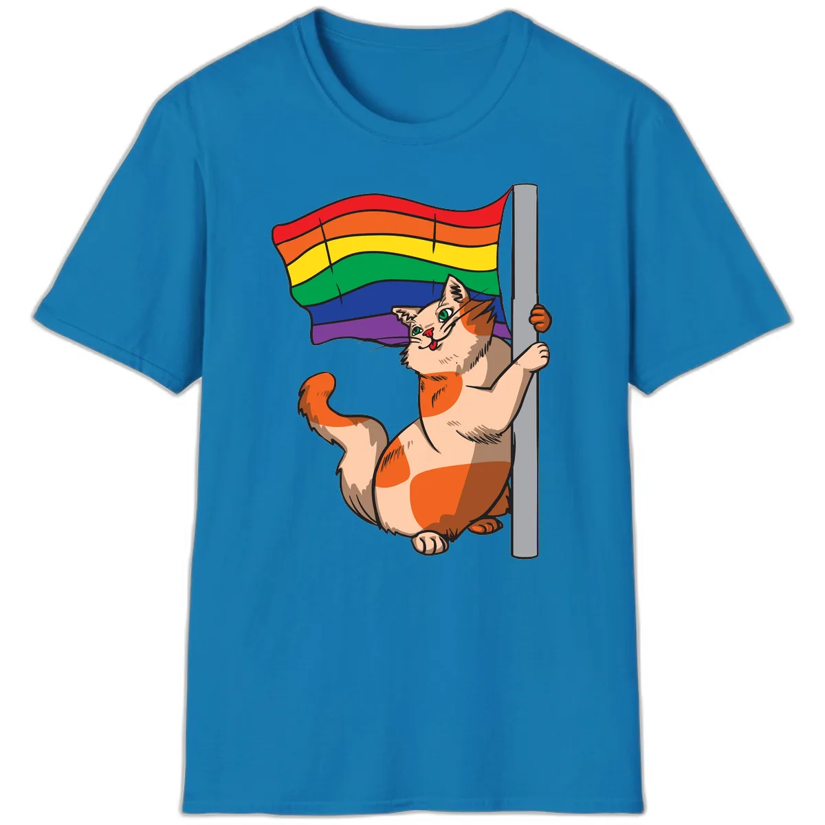 Rainbow Flag Pride Cat T-Shirt in Sapphire