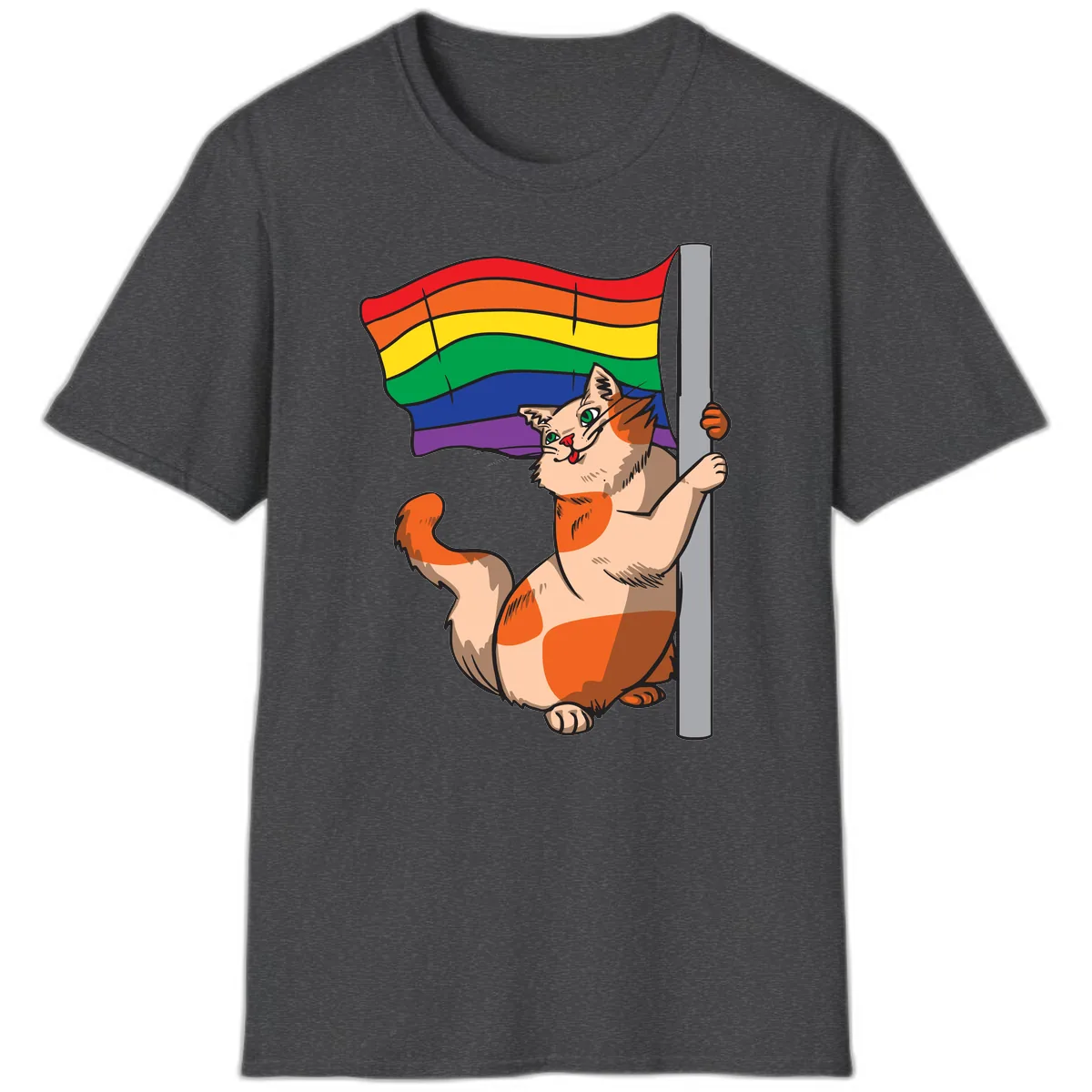 Rainbow Flag Pride Cat T-Shirt in Dark Heather