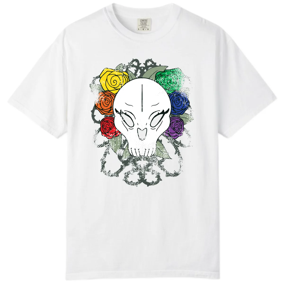 Rainbow Roses Skull Pride Comfort Color in White