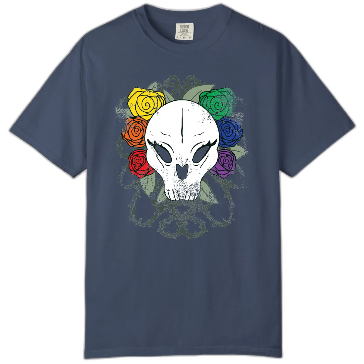 Rainbow Roses Skull Pride Comfort Color in Midnight