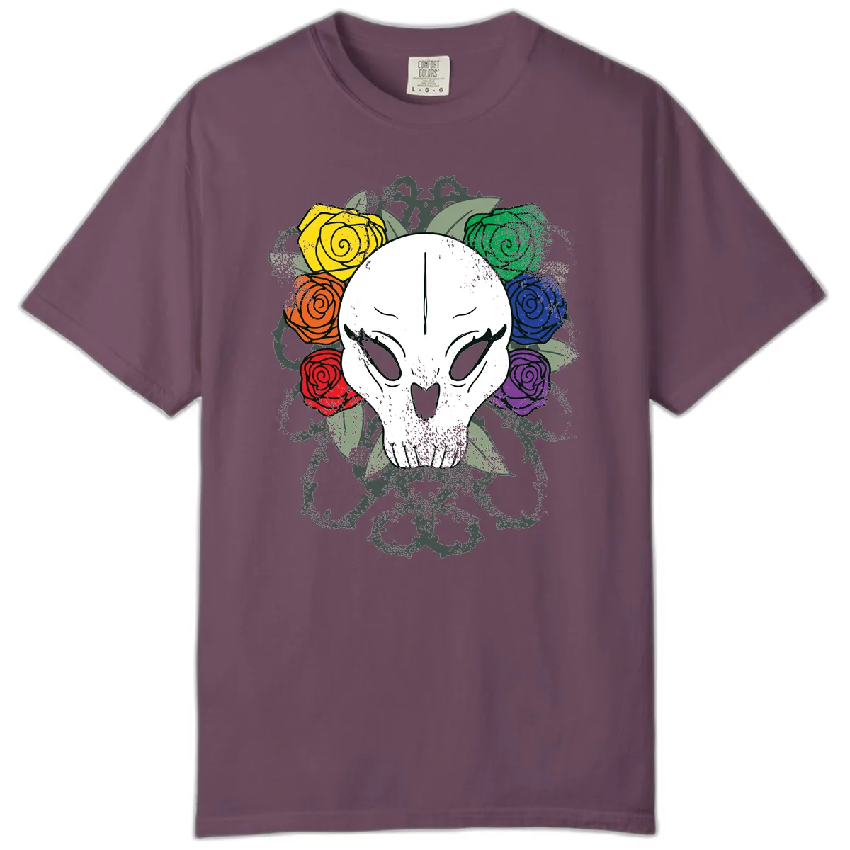 Rainbow Roses Skull Pride Comfort Color in Berry