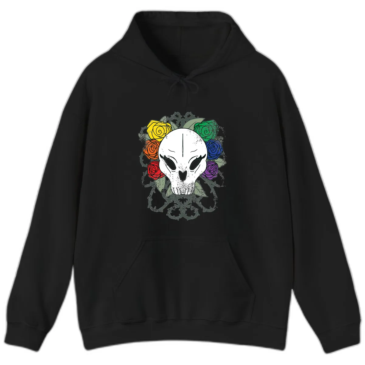 Rainbow Roses Skull Pride Hoodie in Black