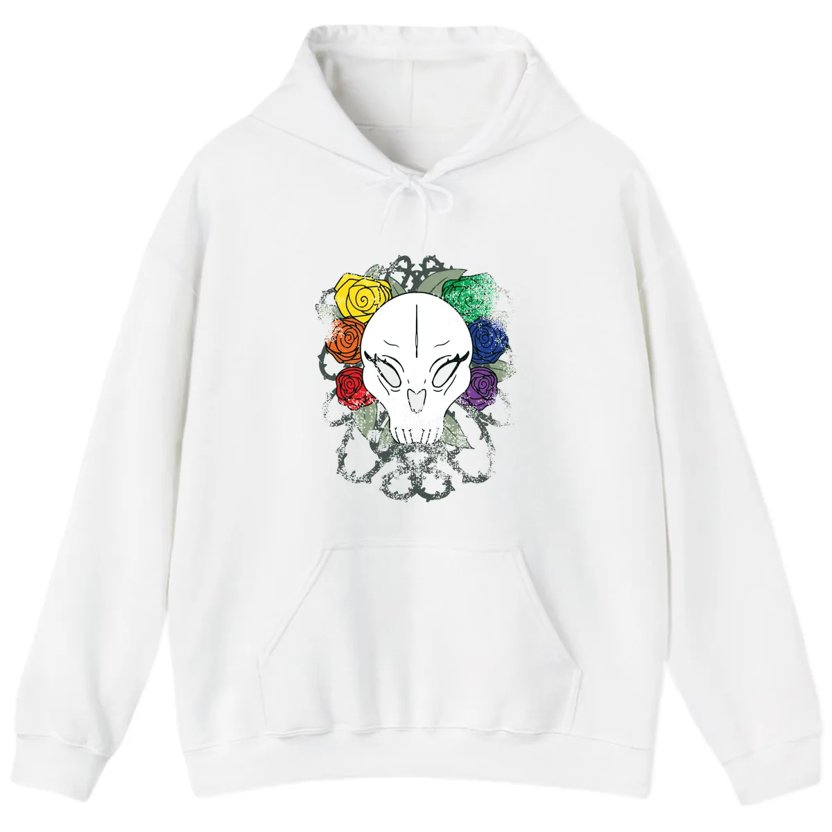 Rainbow Roses Skull Pride Hoodie in White