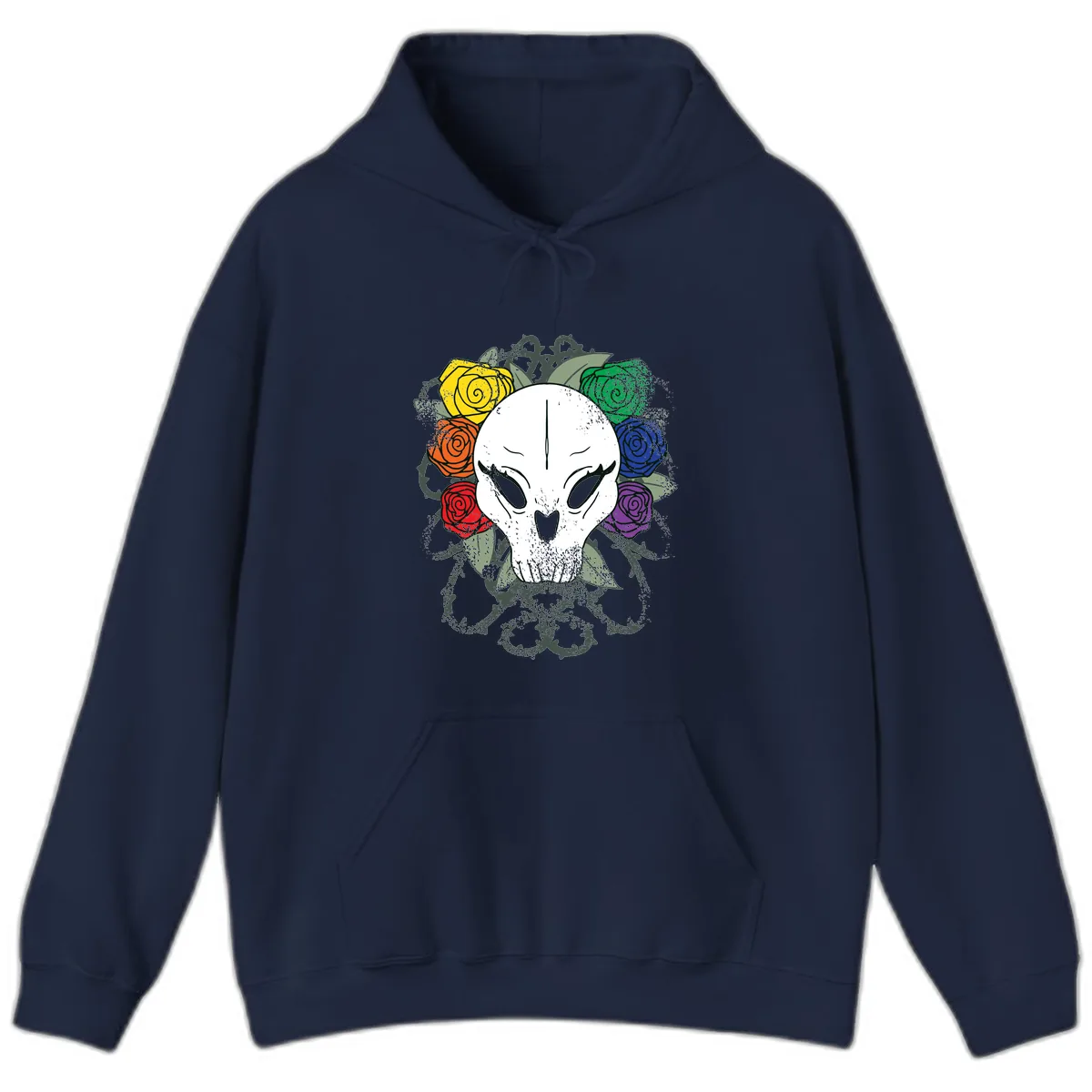 Rainbow Roses Skull Pride Hoodie in Navy