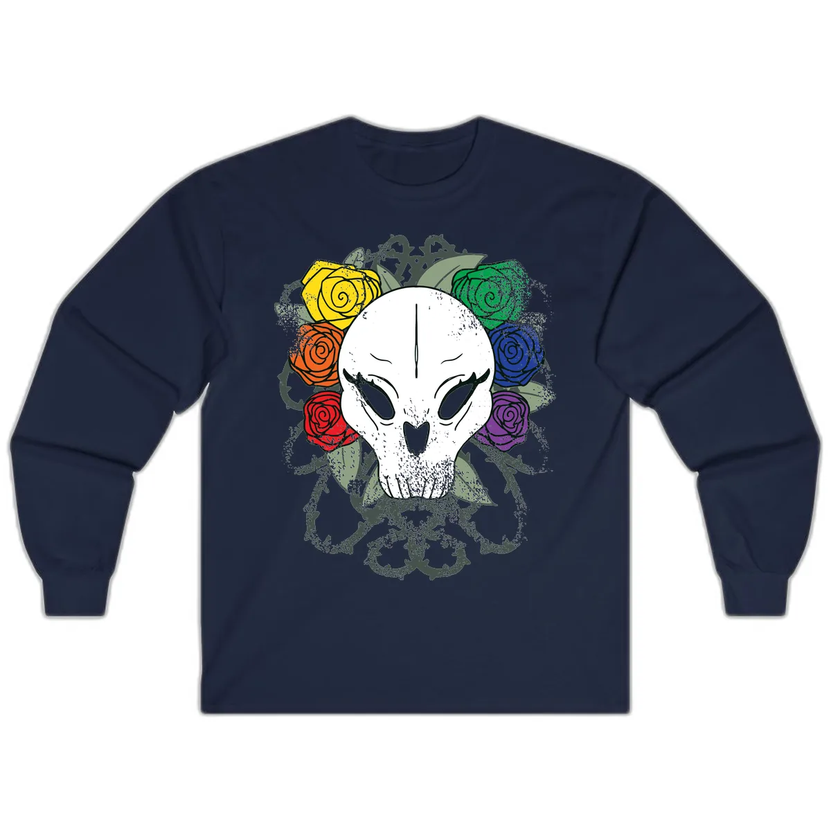 Rainbow Roses Skull Pride Long Sleeve in Navy