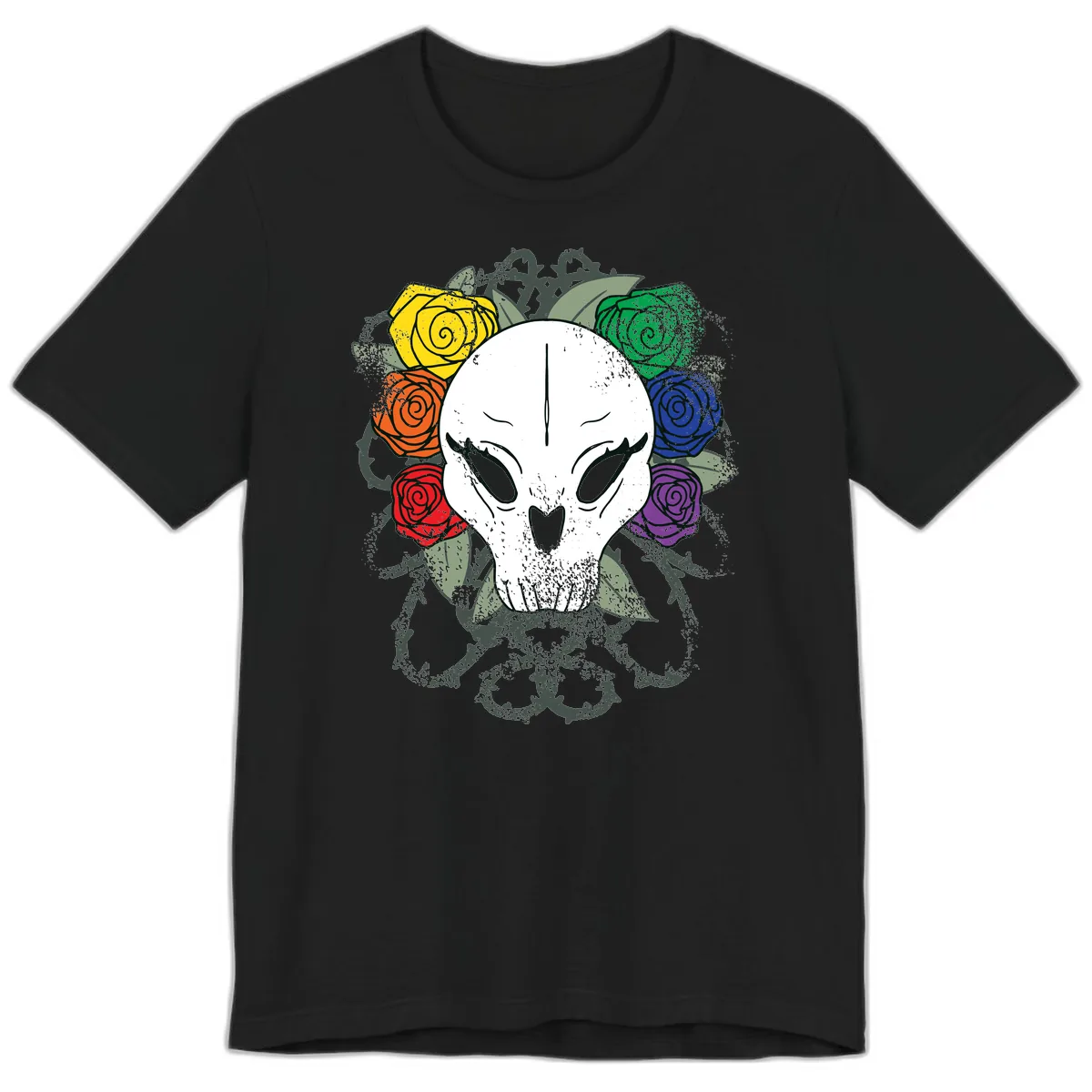 Rainbow Roses Skull Pride Premium T-Shirt in Black