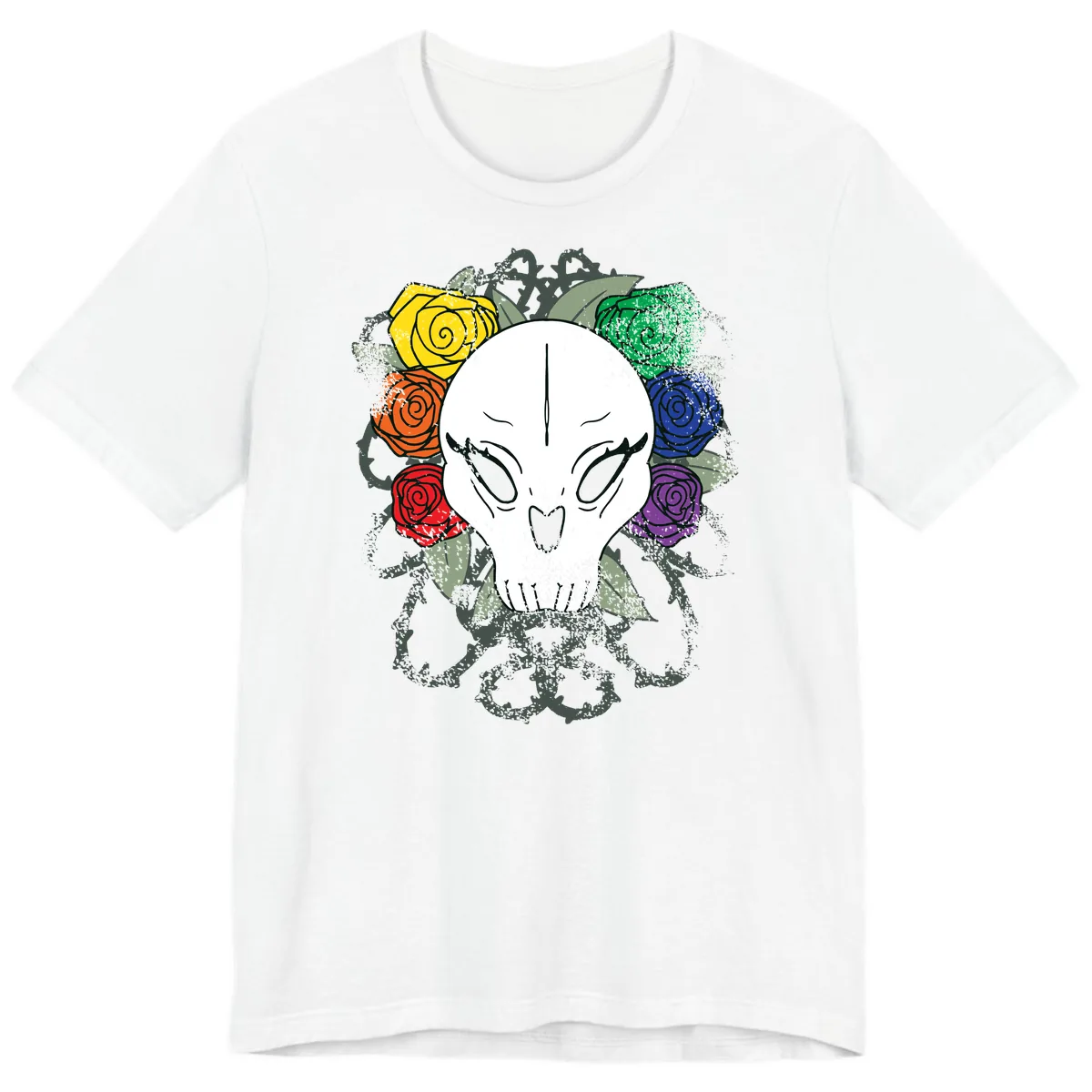 Rainbow Roses Skull Pride Premium T-Shirt in White