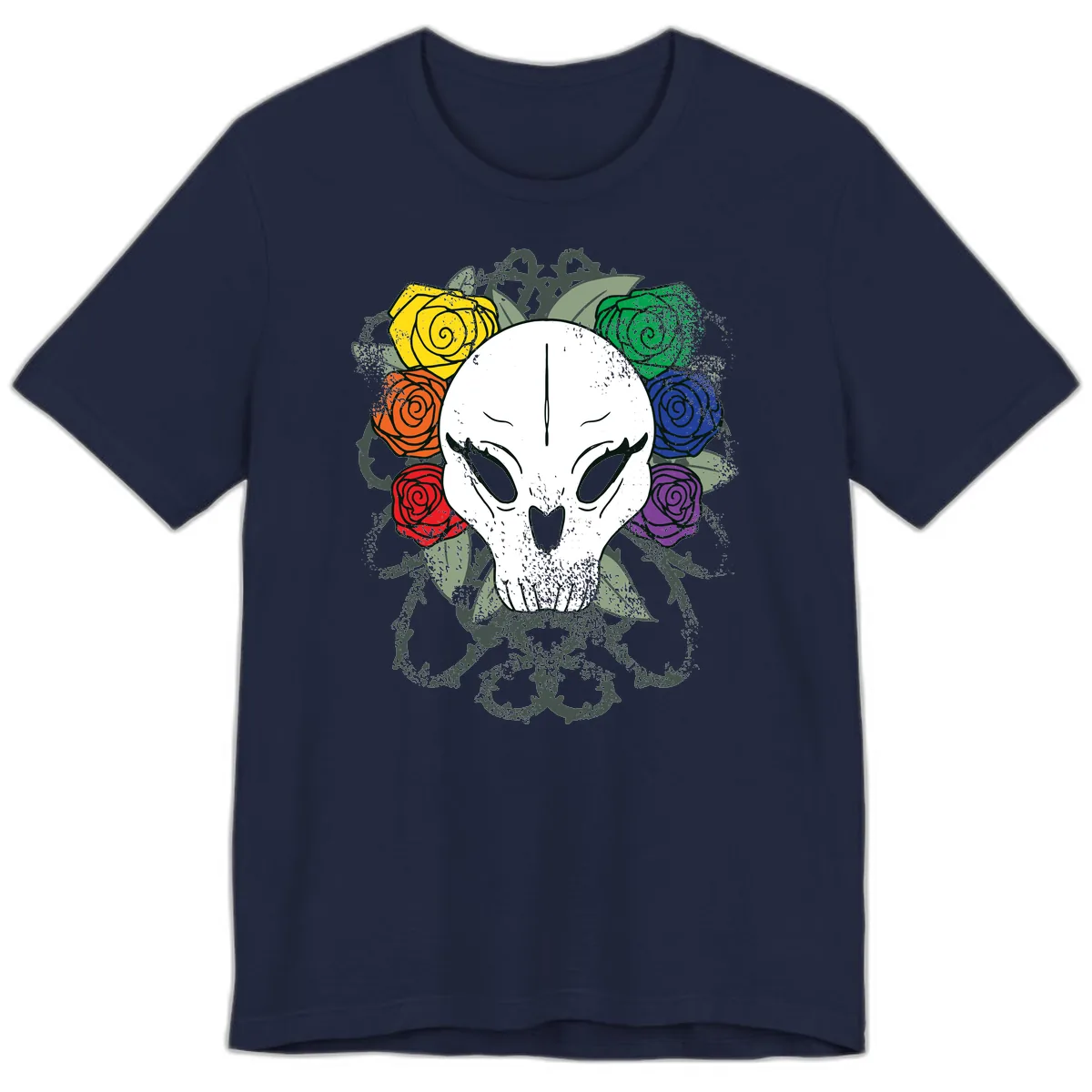 Rainbow Roses Skull Pride Premium T-Shirt in Navy