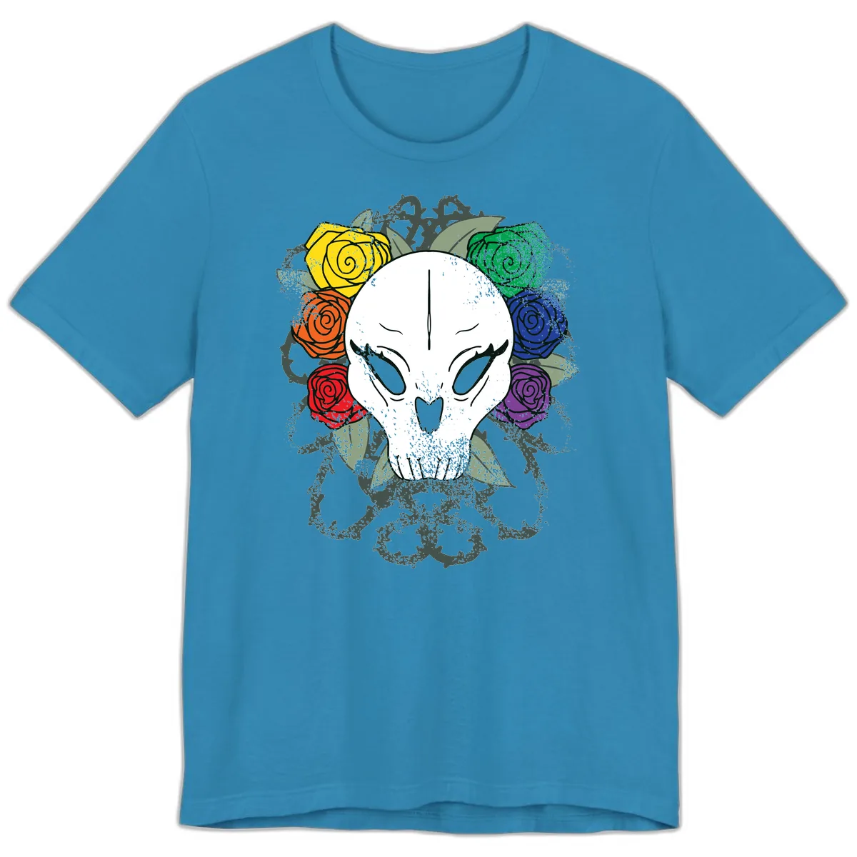 Rainbow Roses Skull Pride Premium T-Shirt in Aqua