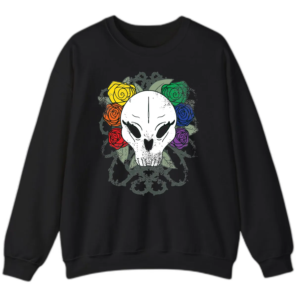 Rainbow Roses Skull Pride Sweatshirt in Black