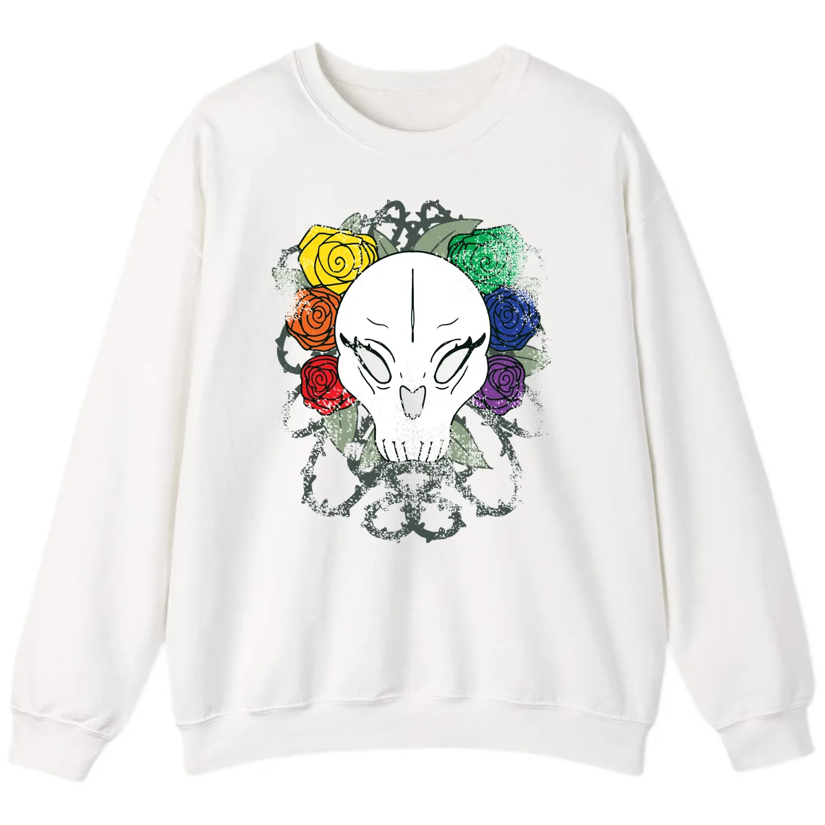 Rainbow Roses Skull Pride Sweatshirt in White