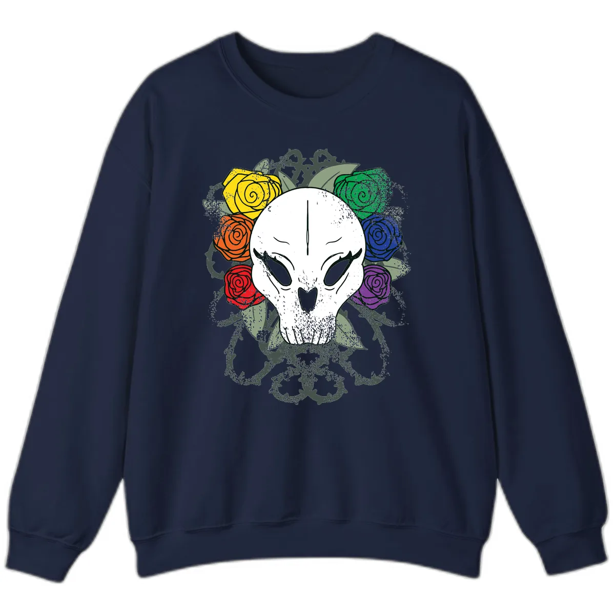 Rainbow Roses Skull Pride Sweatshirt in Navy
