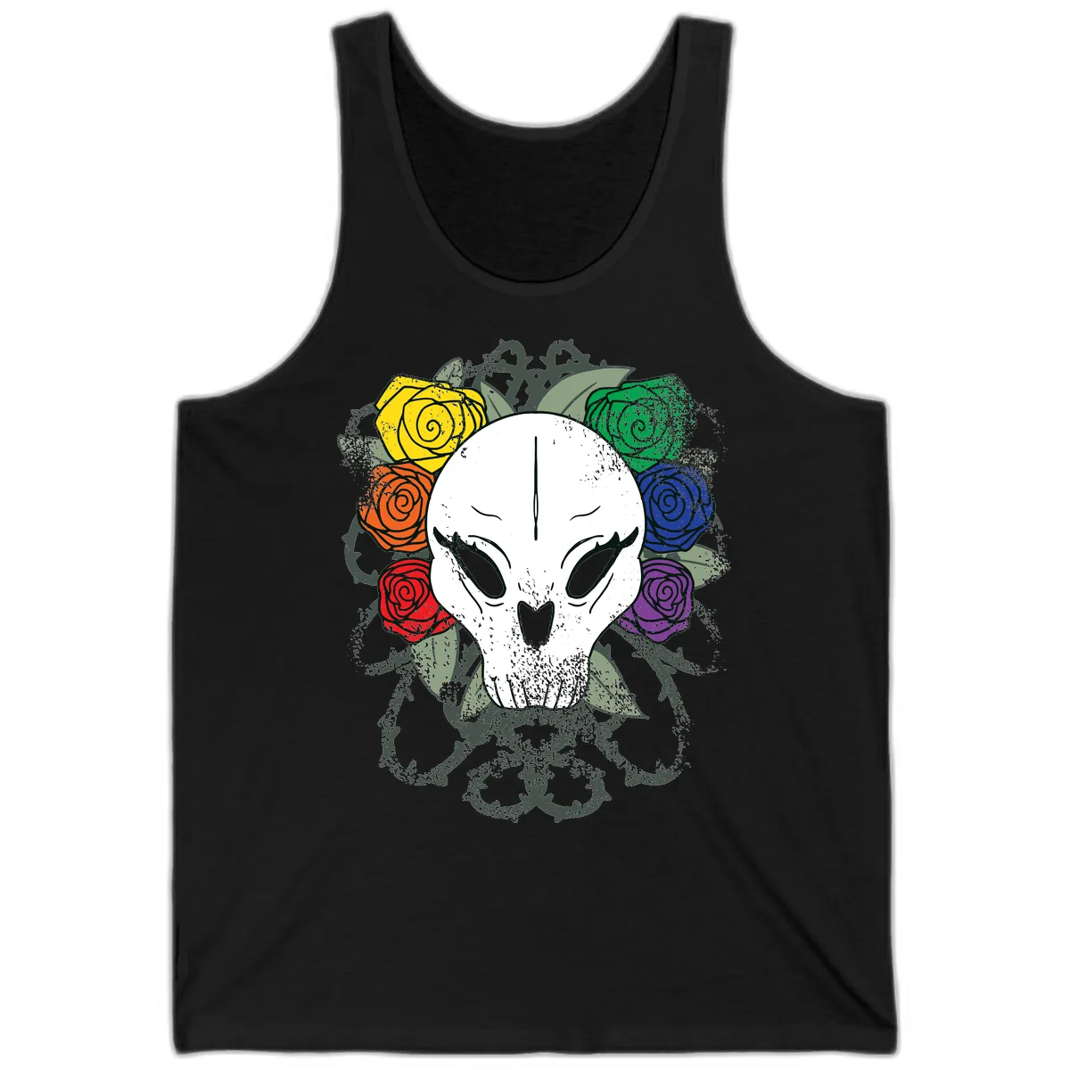 Rainbow Roses Skull Pride Tank in Black