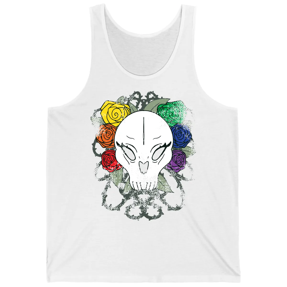 Rainbow Roses Skull Pride Tank in White