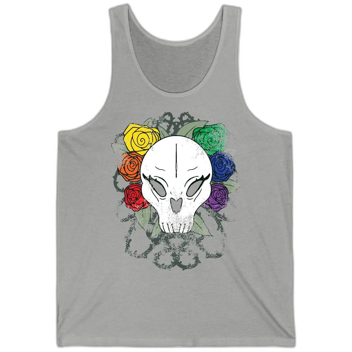 Rainbow Roses Skull Pride Tank in Athletic Heather