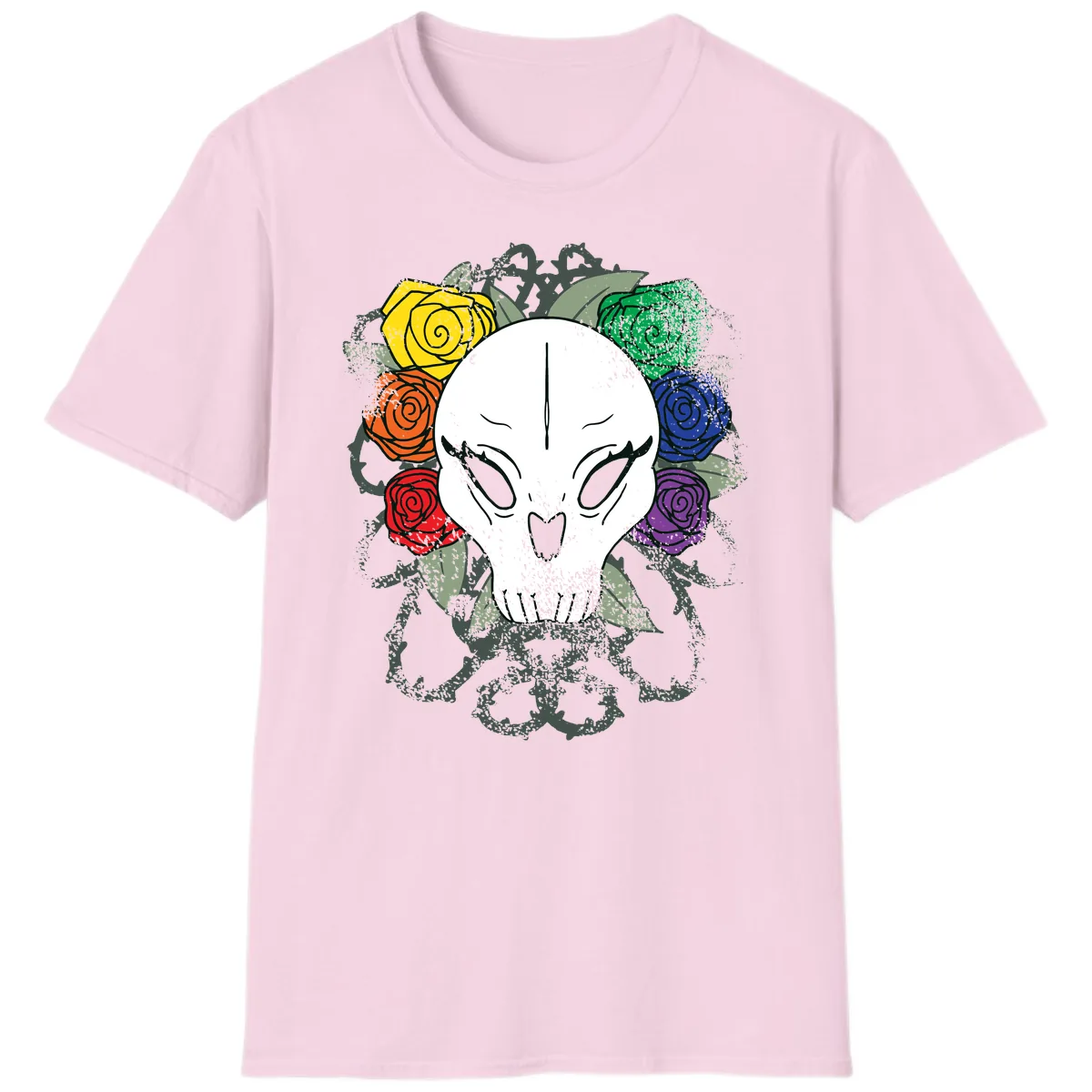 Rainbow Roses Skull Pride T-Shirt in Light Pink