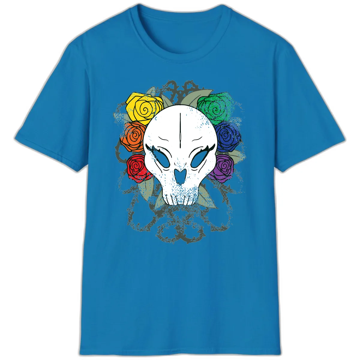 Rainbow Roses Skull Pride T-Shirt in Sapphire