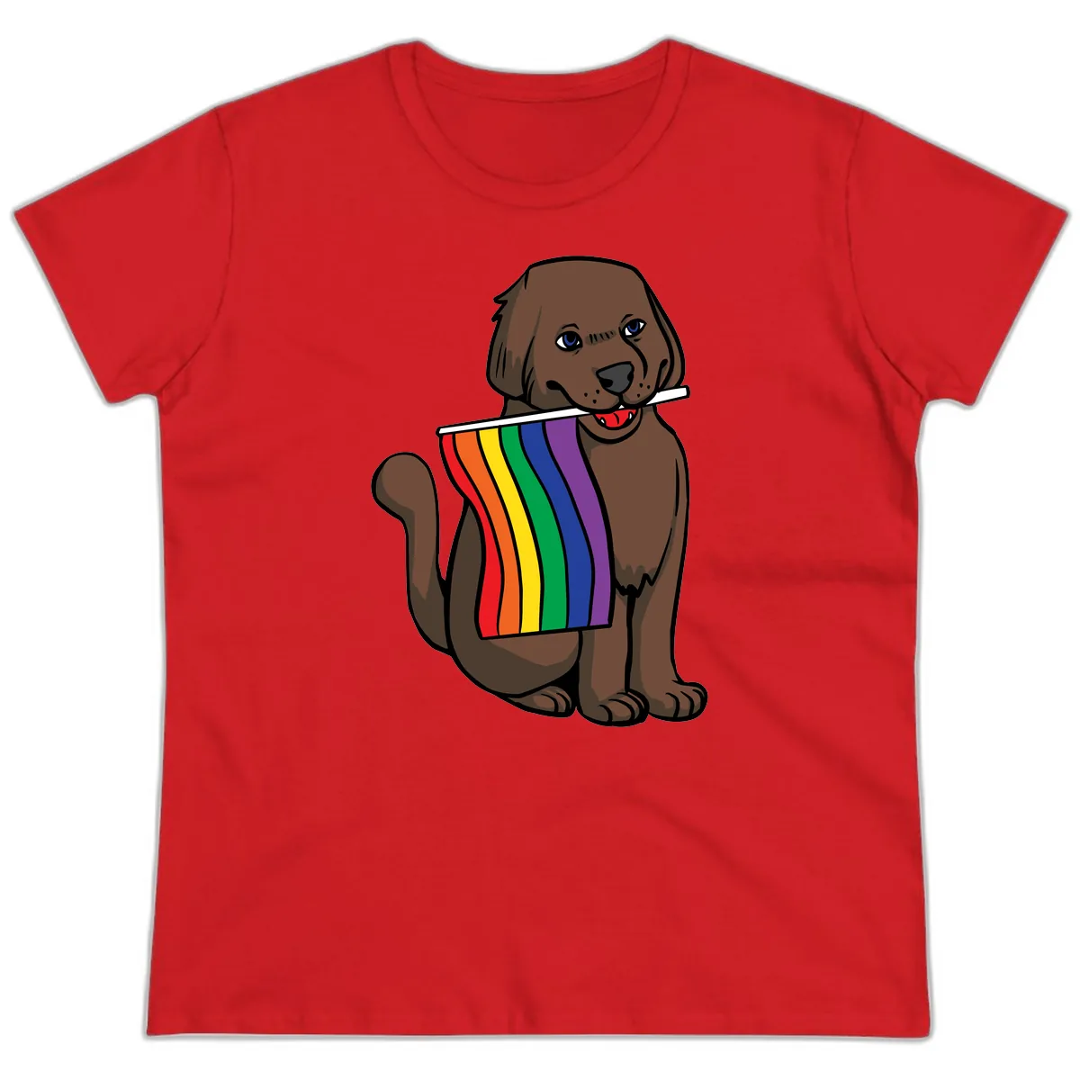 Rainbow Pride Dog Ladies Tee in Red