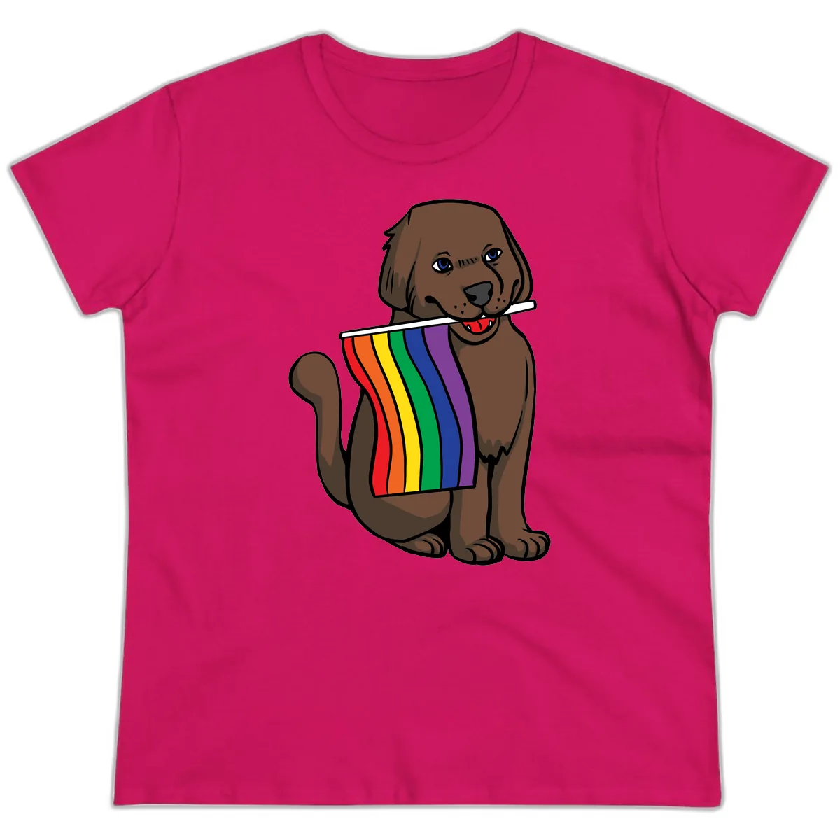 Rainbow Pride Dog Ladies Tee in Heliconia