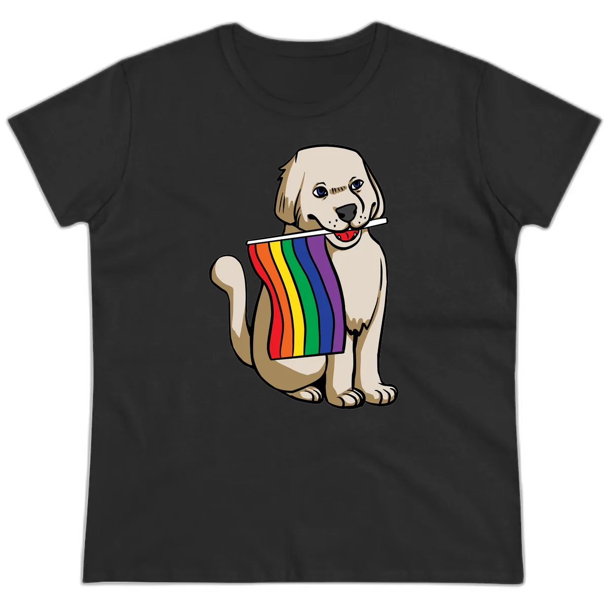 Rainbow Pride Puppy Ladies Tee in Black