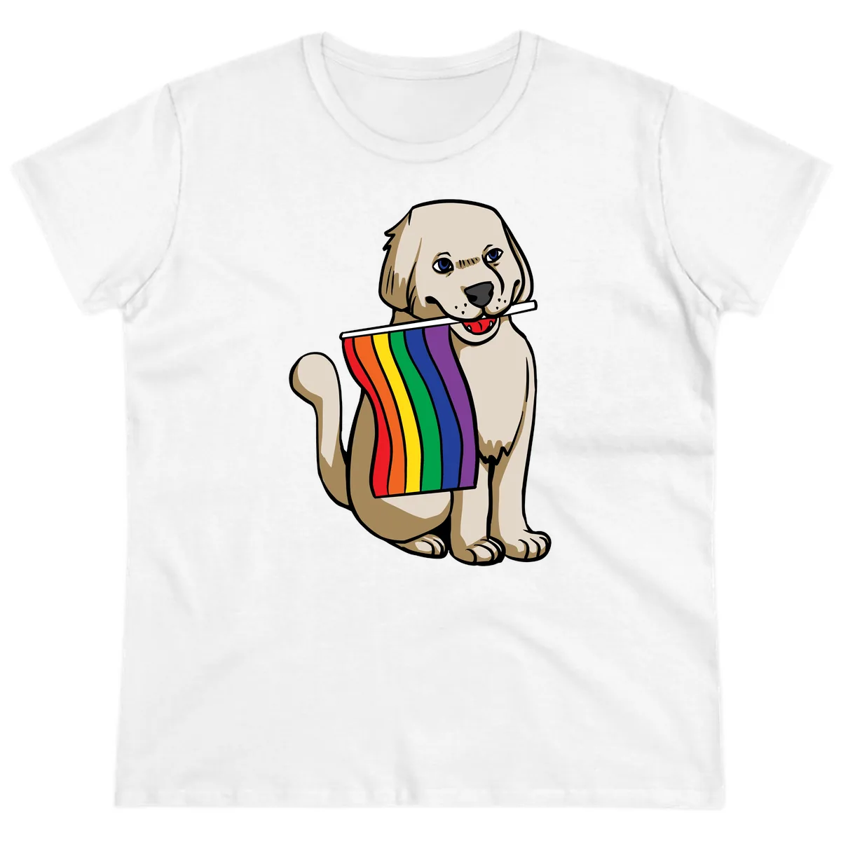 Rainbow Pride Puppy Ladies Tee in White