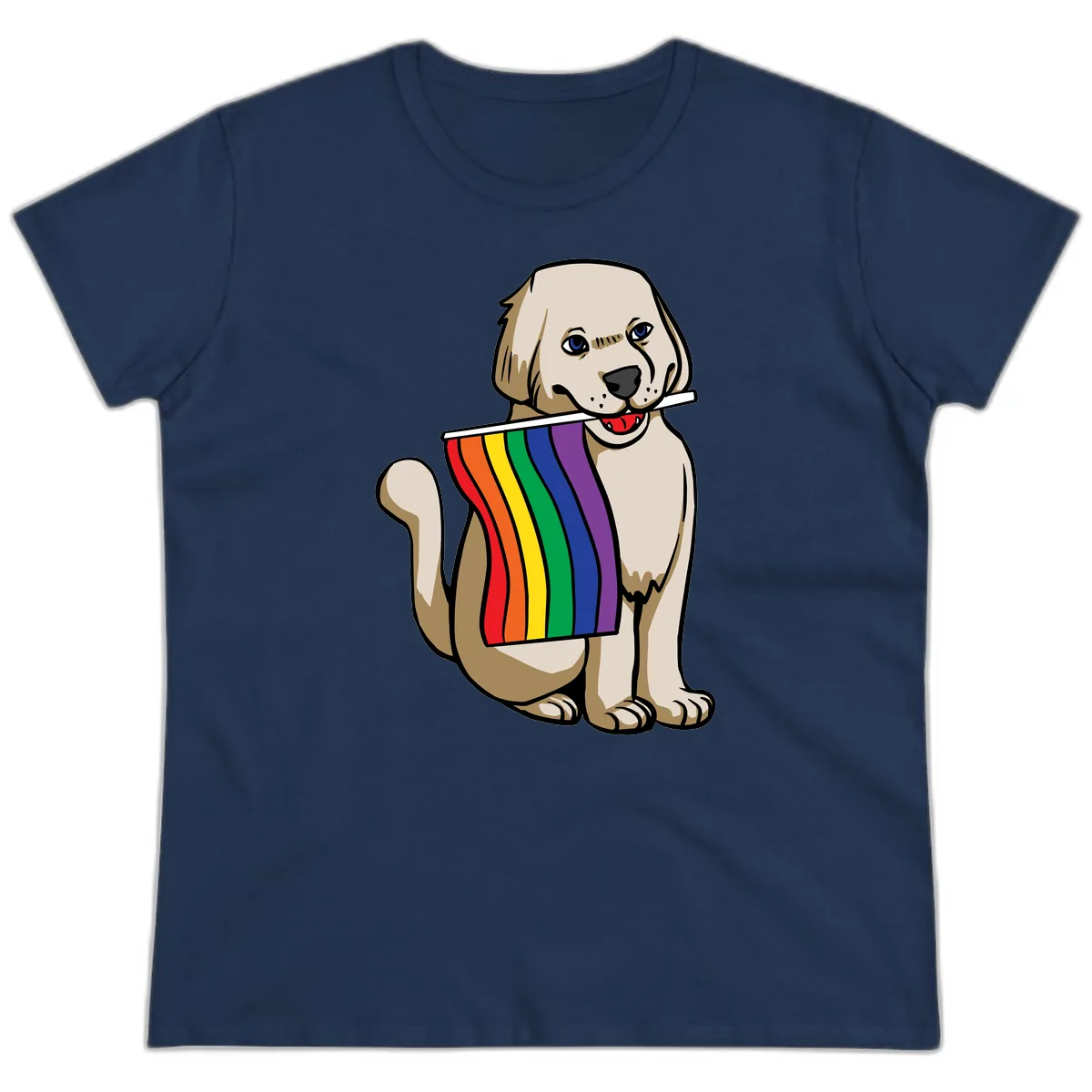 Rainbow Pride Puppy Ladies Tee in Navy