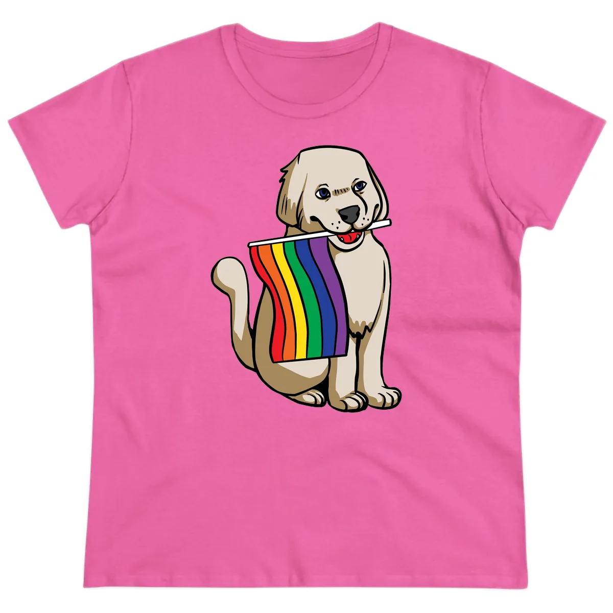 Rainbow Pride Puppy Ladies Tee in Azalea