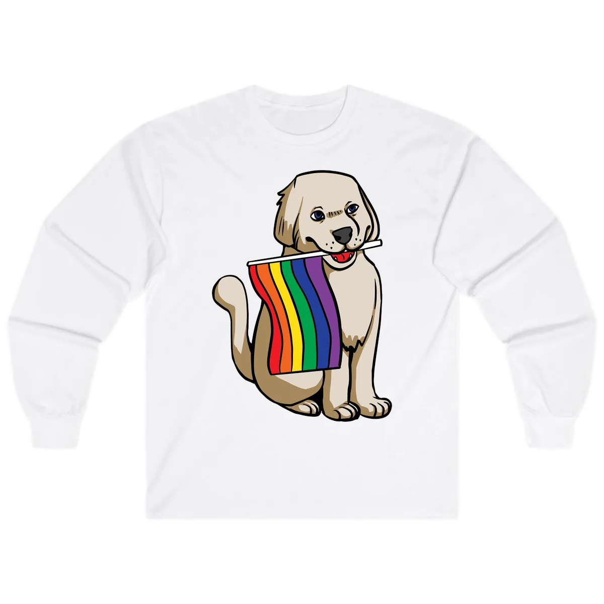 Rainbow Pride Puppy Long Sleeve in White